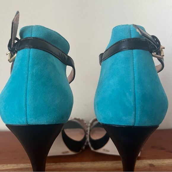 Sole Society Sheila Teal Animal Patterned Ankle Strap Stiletto Heels - Picture 5 of 16